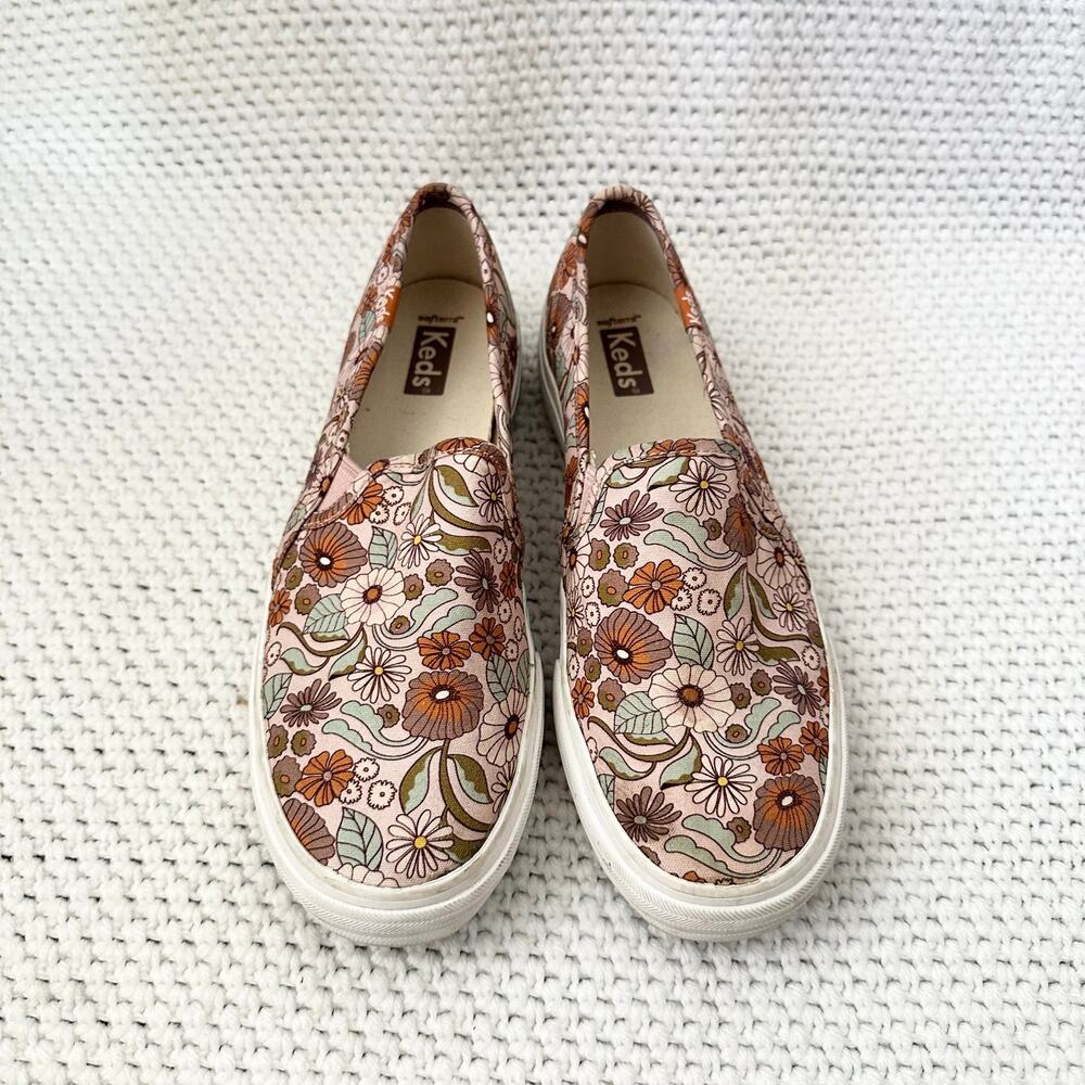 Keds Blush Pink Groovy Floral Print Double Decker Slip On Sneakers Talbots 7.5 - Picture 2 of 9